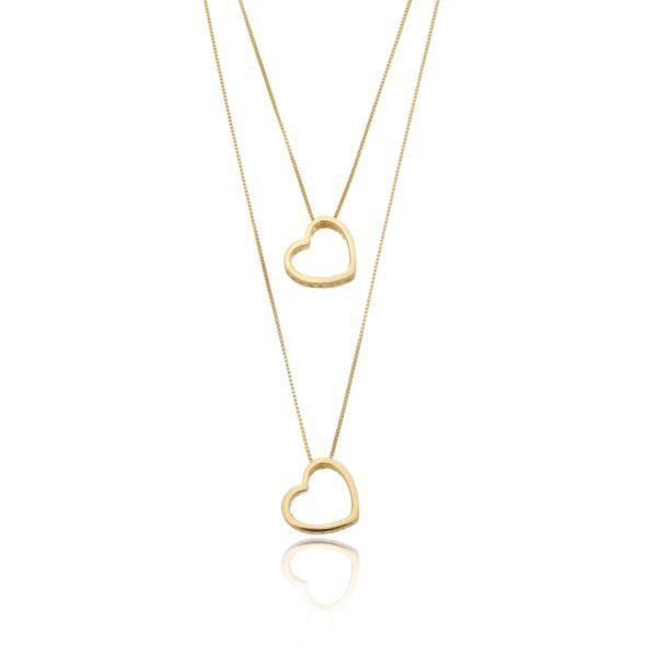 Colar Duplo Corações Cravejados com Zircônias Banhado a ouro 18k