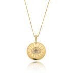 Colar Medalha Olho Grego Cravejada com Zircônias Banhado a ouro 18k