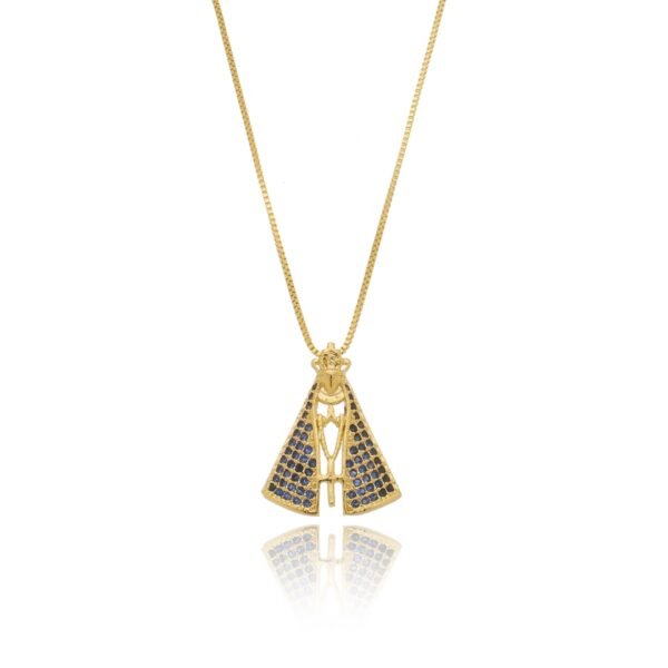 Colar Nossa Senhora Aparecida Cravejada com Zircônias Banhado a ouro 18k