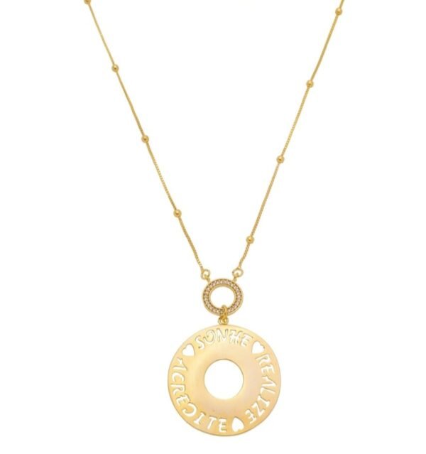 Colar Sonhe, Acredite, Realize com Zircônias Banhado a ouro 18k