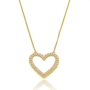 Colar Coração Cravejado com Zircônias Banhado a ouro 18k