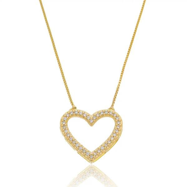 Colar Coração Cravejado com Zircônias Banhado a ouro 18k