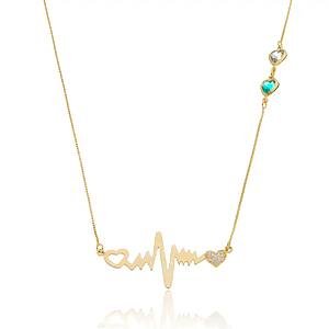 Colar Eletrocardiograma Corações Cravejados com Zircônias Banhado a ouro 18k