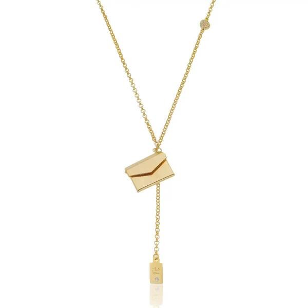 Colar Envelope Zircônias Banhado a ouro 18k