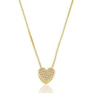 Colar Coração Cravejado com Zircônias Banhado a ouro 18k