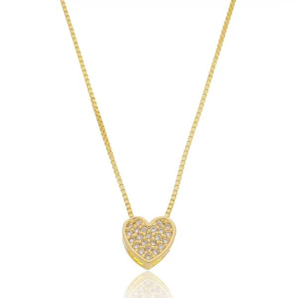 Colar Coração Cravejado com Zircônias Banhado a ouro 18k