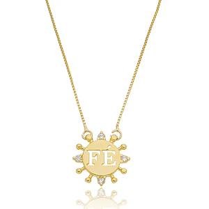 Colar Fé Círculo Cravejado com Zircônias Banhado a ouro 18k