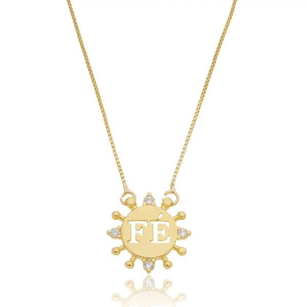 Colar Fé Círculo Cravejado com Zircônias Banhado a ouro 18k