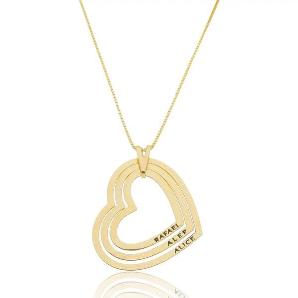 Colar Personalizado com até 4 Nomes nos Corações Banhado a ouro 18k