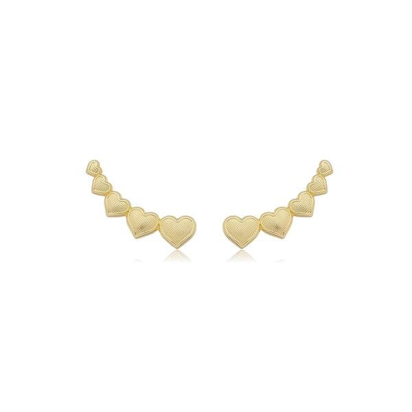 Brinco Earcuff Corações banhado a ouro 18 K