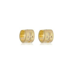 Brinco Piercing Fake Cruz Cravejada com Zircônias banhado a ouro 18 K
