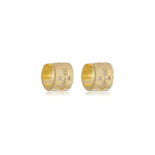 Brinco Piercing Fake Cruz Cravejada com Zircônias banhado a ouro 18 K