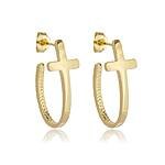 Brinco Argola Cruz Cravejada com Zircônias banhado a ouro 18 K