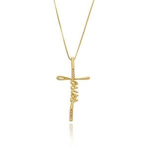 Colar Cruz Jesus Cravejado com Zircônias Banhado a ouro 18k