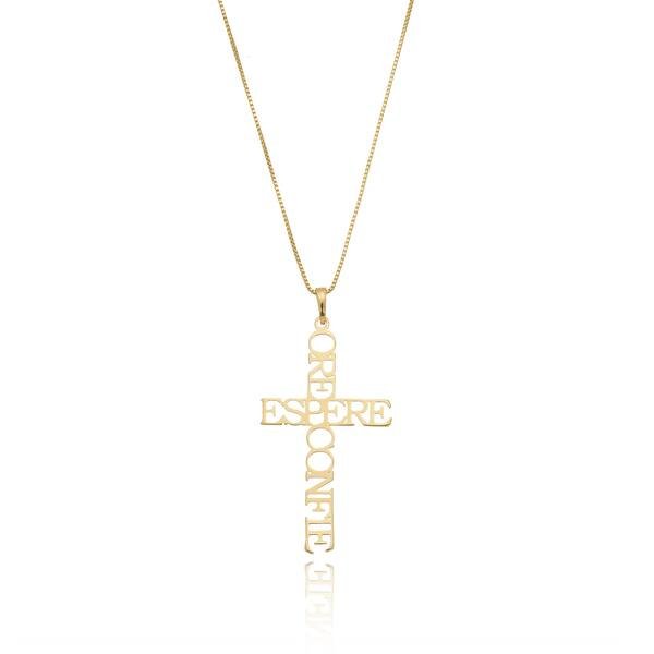 Colar Cruz Ore Espere Confie Banhado a ouro 18k