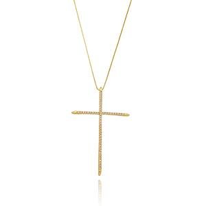 Colar Cruz Cravejada com Zircônias Banhado a ouro 18k