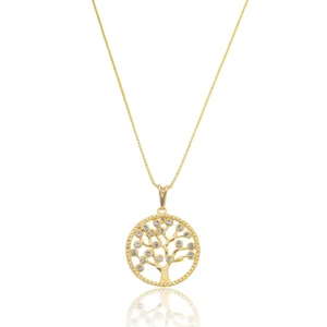 Colar Árvore da Vida Cravejada com Zircônias Banhado a ouro 18k