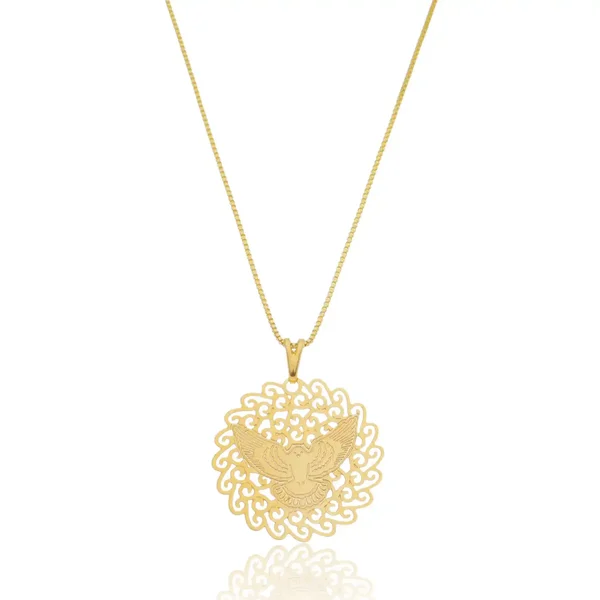 Colar Medalha Pomba da Paz Banhado a ouro 18k
