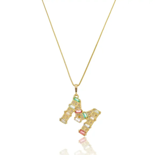Colar Personalizado Letra Cravejado com Zircônias Banhado a ouro 18k
