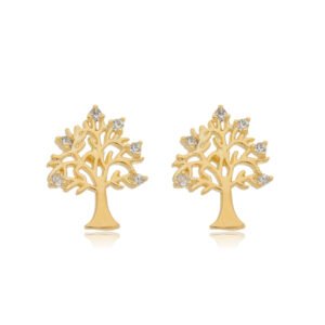 Brinco Árvore da Vida Cravejado com Zircônias banhado a ouro 18 K