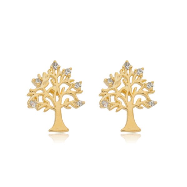 Brinco Árvore da Vida Cravejado com Zircônias banhado a ouro 18 K