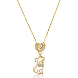 Colar Cachorro com Coração Banhado a ouro 18k