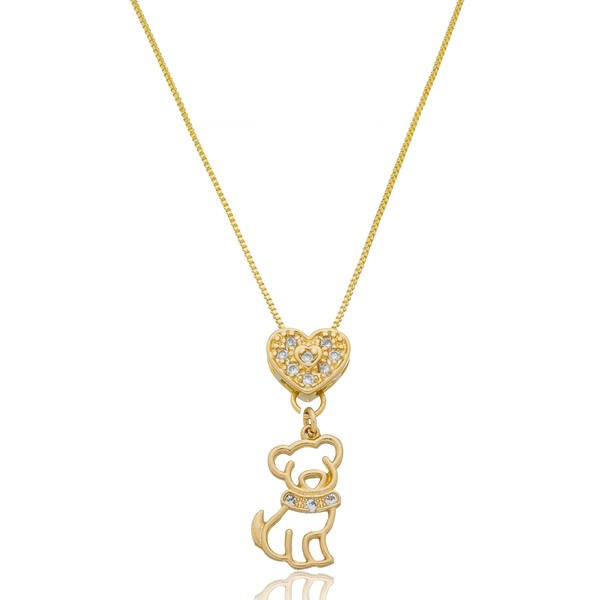 Colar Cachorro com Coração Banhado a ouro 18k