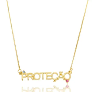 Colar Proteção Cravejado com Zircônias Banhado a ouro 18k
