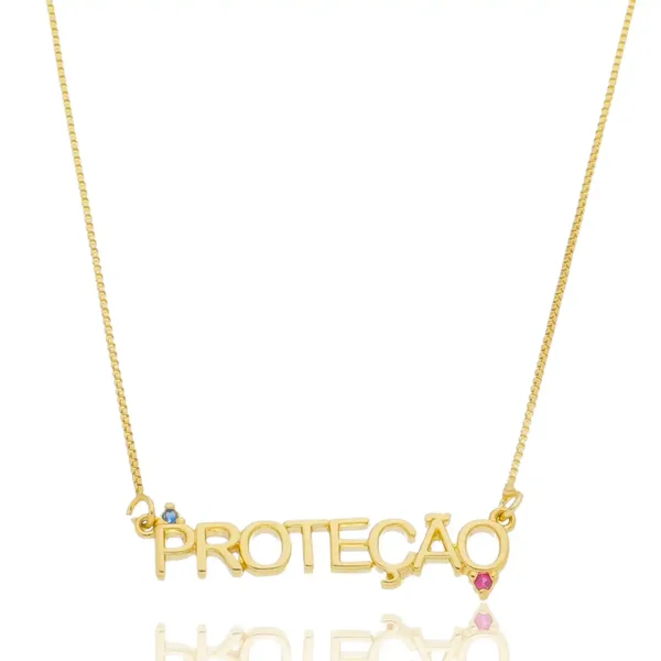 Colar Proteção Cravejado com Zircônias Banhado a ouro 18k