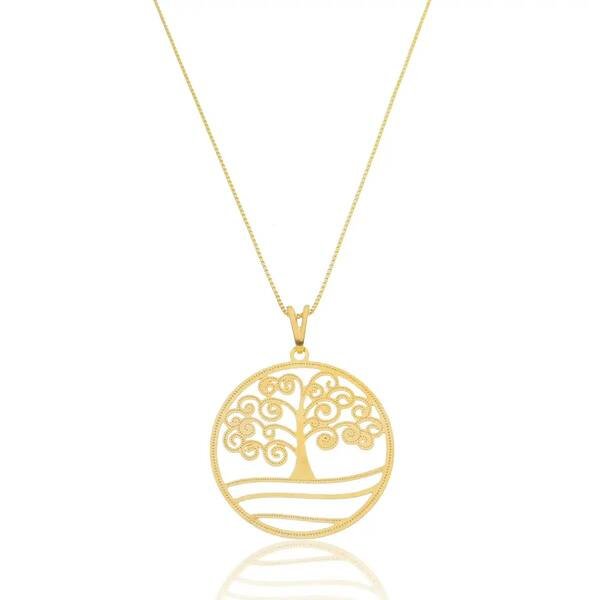 Colar Medalha Árvore da Vida Delicado Banhado a ouro 18k