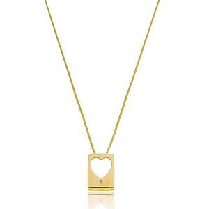 Colar Coração Placa Banhado a ouro 18k