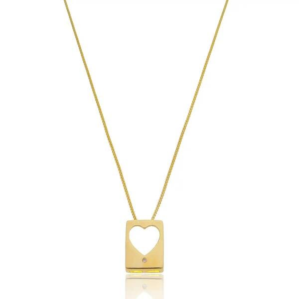 Colar Coração Placa Banhado a ouro 18k