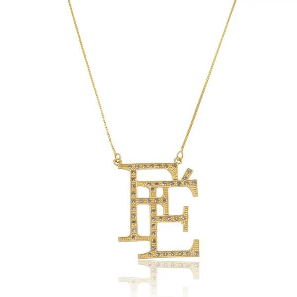 Colar Fé Cravejado com Zircônias Banhado a ouro 18k