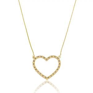 Colar Coração Vazado Cravejado com Zircônias Banhado a ouro 18k