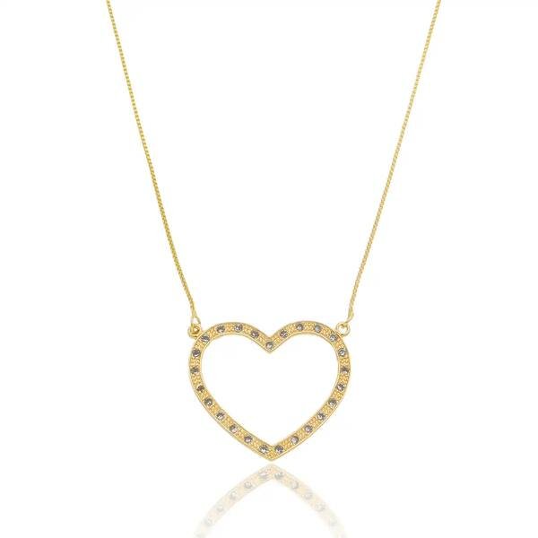 Colar Coração Vazado Cravejado com Zircônias Banhado a ouro 18k