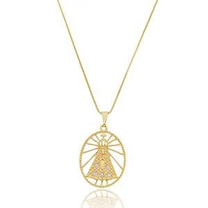Colar Nossa Senhora Aparecida Cravejada com Zircônias Banhado a ouro