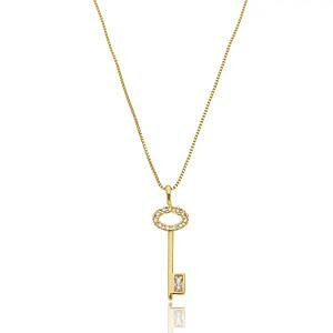 Colar Chave Cravejada com Zircônias Banhado a ouro 18k