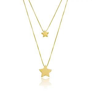 Colar Duplo Estrelas Banhado a ouro 18k