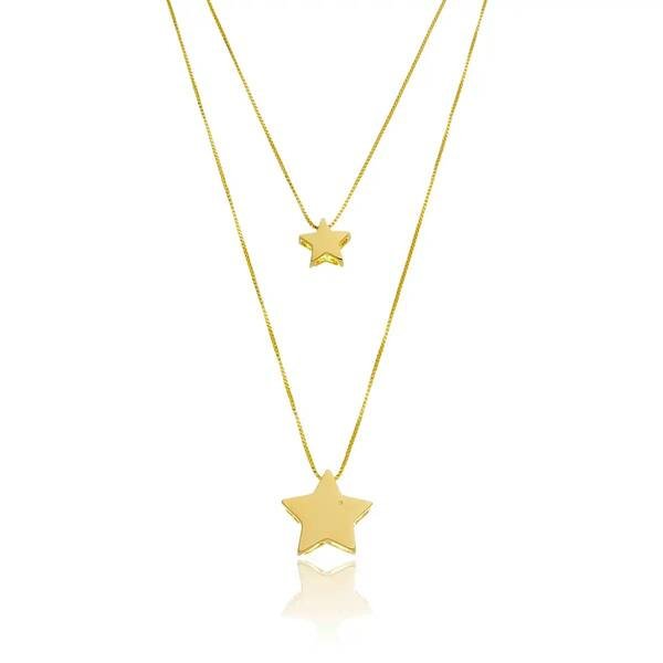 Colar Duplo Estrelas Banhado a ouro 18k
