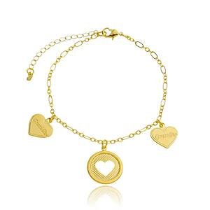 Pulseira Gratidão e Corações Banhada a ouro 18k