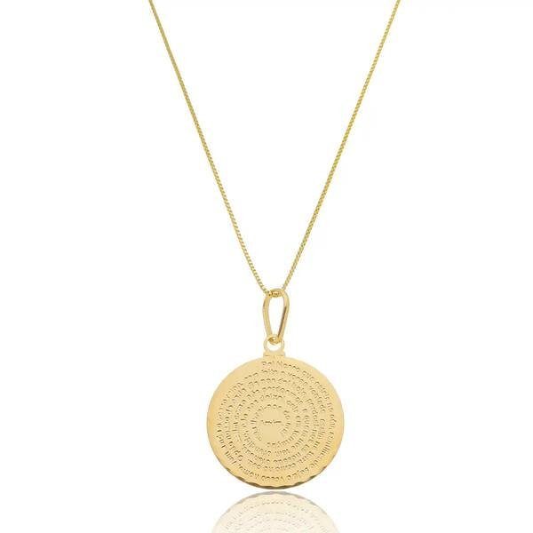 Colar Medalha Oração Pai Nosso Banhado a ouro 18k