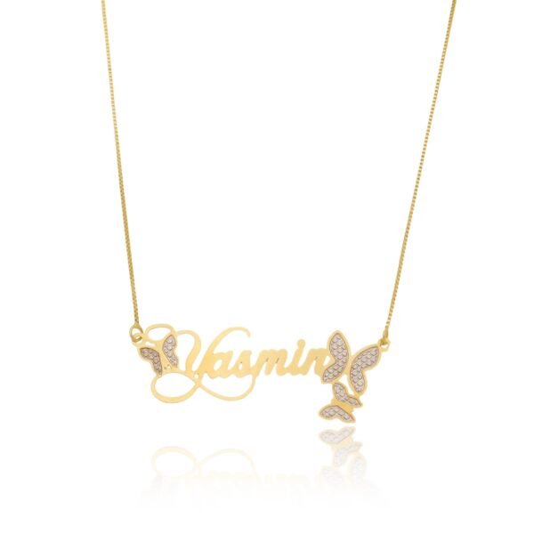 Colar Personalizado Nome com com Borboletas Rodinadas banhado a ouro 18k