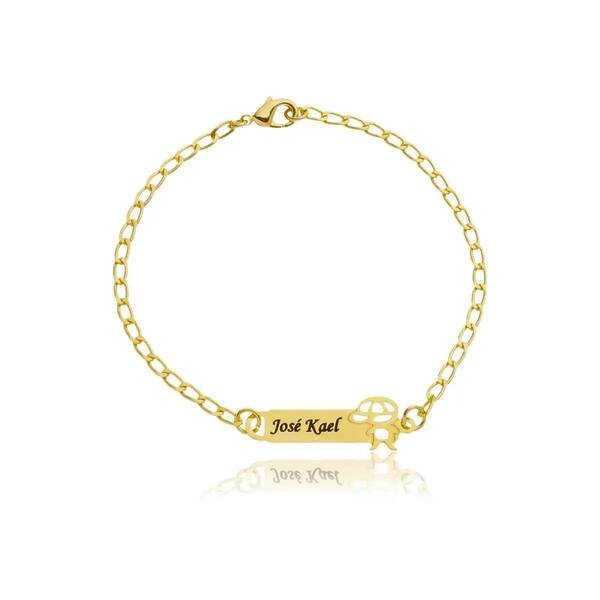 Pulseira Personalizada Infantil com boneco(a) banhada a ouro 18 k
