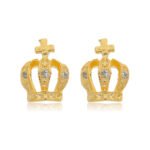 Brinco Coroa com Zircônias banhado a ouro 18 K