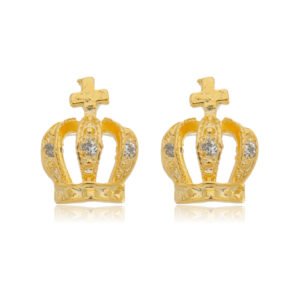 Brinco Coroa com Zircônias banhado a ouro 18 K