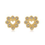 Brinco Coração com Zircônias em volta banhado a ouro 18 K
