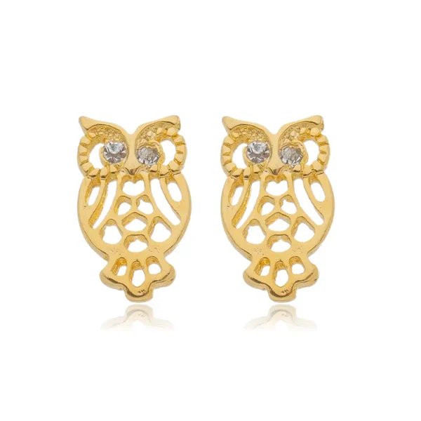 Brinco Coruja com Zircônias banhado a ouro 18 K