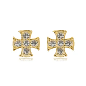 Brinco Cruz com Zircônias banhado a ouro 18 K