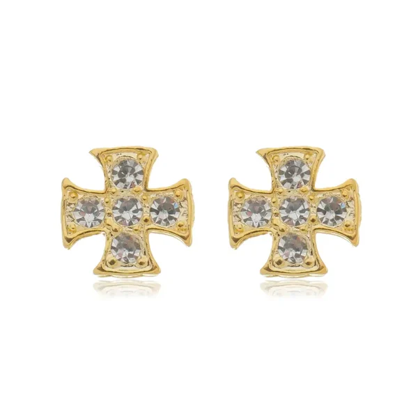 Brinco Cruz com Zircônias banhado a ouro 18 K