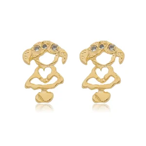 Brinco Menina com Zircônias banhado a ouro 18 K